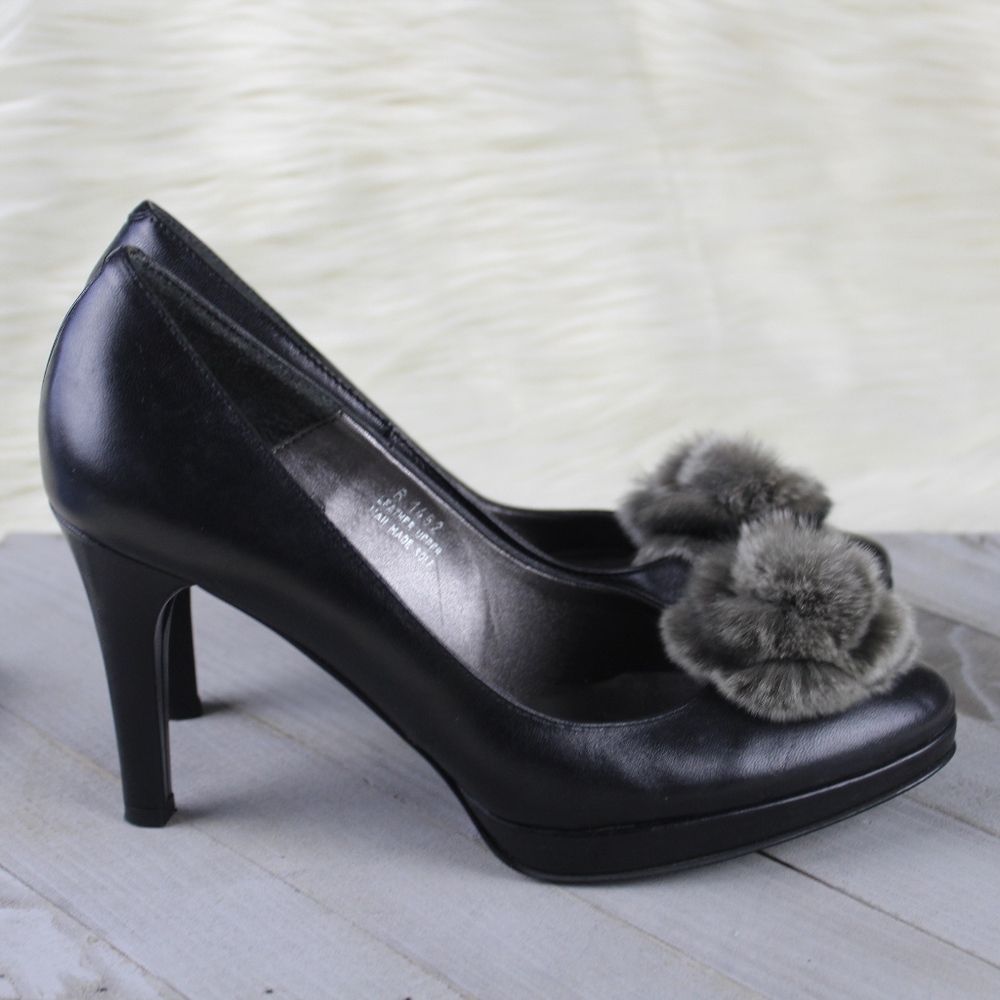 Carisma Leather Platform Pumps Fur Rosette Flower